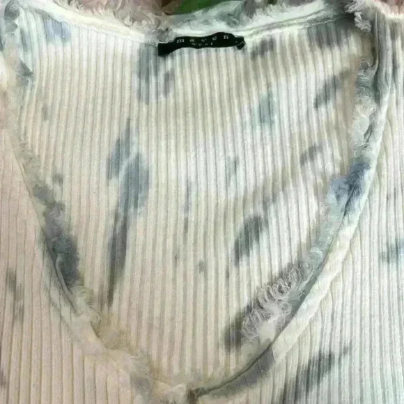 Maven West Gray Tie Dye knit Sheer Sleeve Plunge Neckline Folk Lore Top, S - Picture 6 of 12